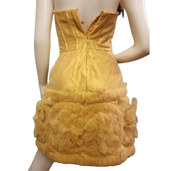 Badgley Mischka 4 Strapless Tulle Mini Dress Yellow Formal Prom Event Designer - Picture 7 of 14